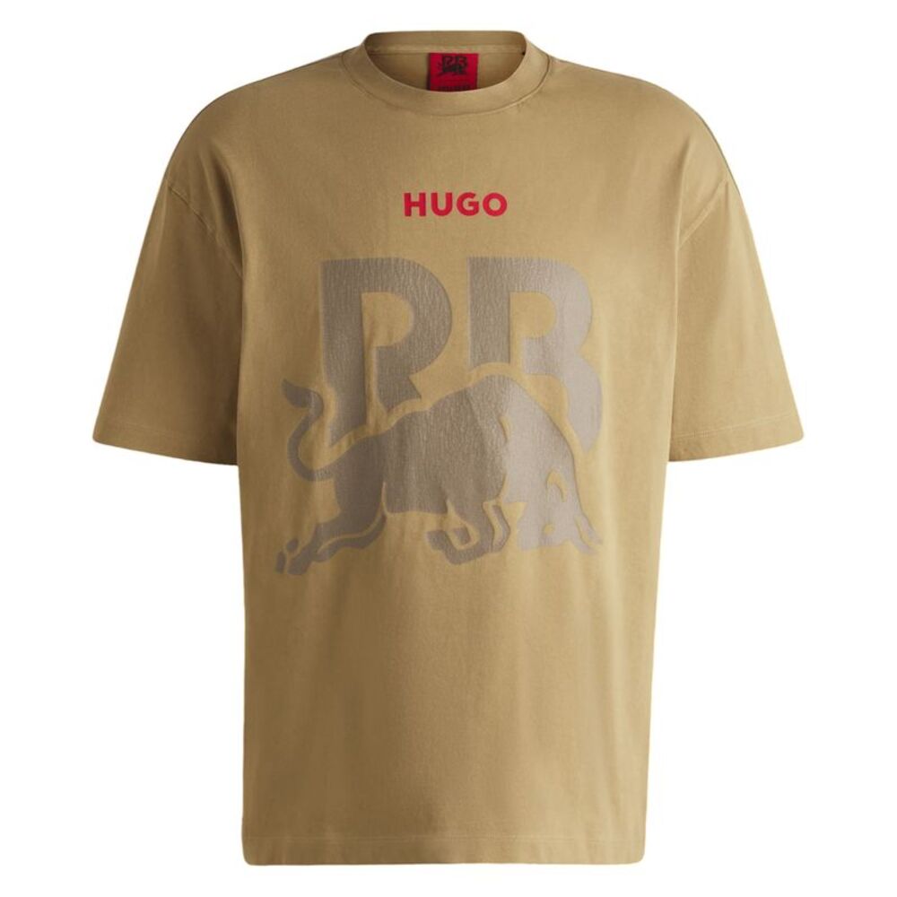 Hugo Unisex Adult RB F1 Racing Graphic Print Oversized T-Shirt / Medium Beige